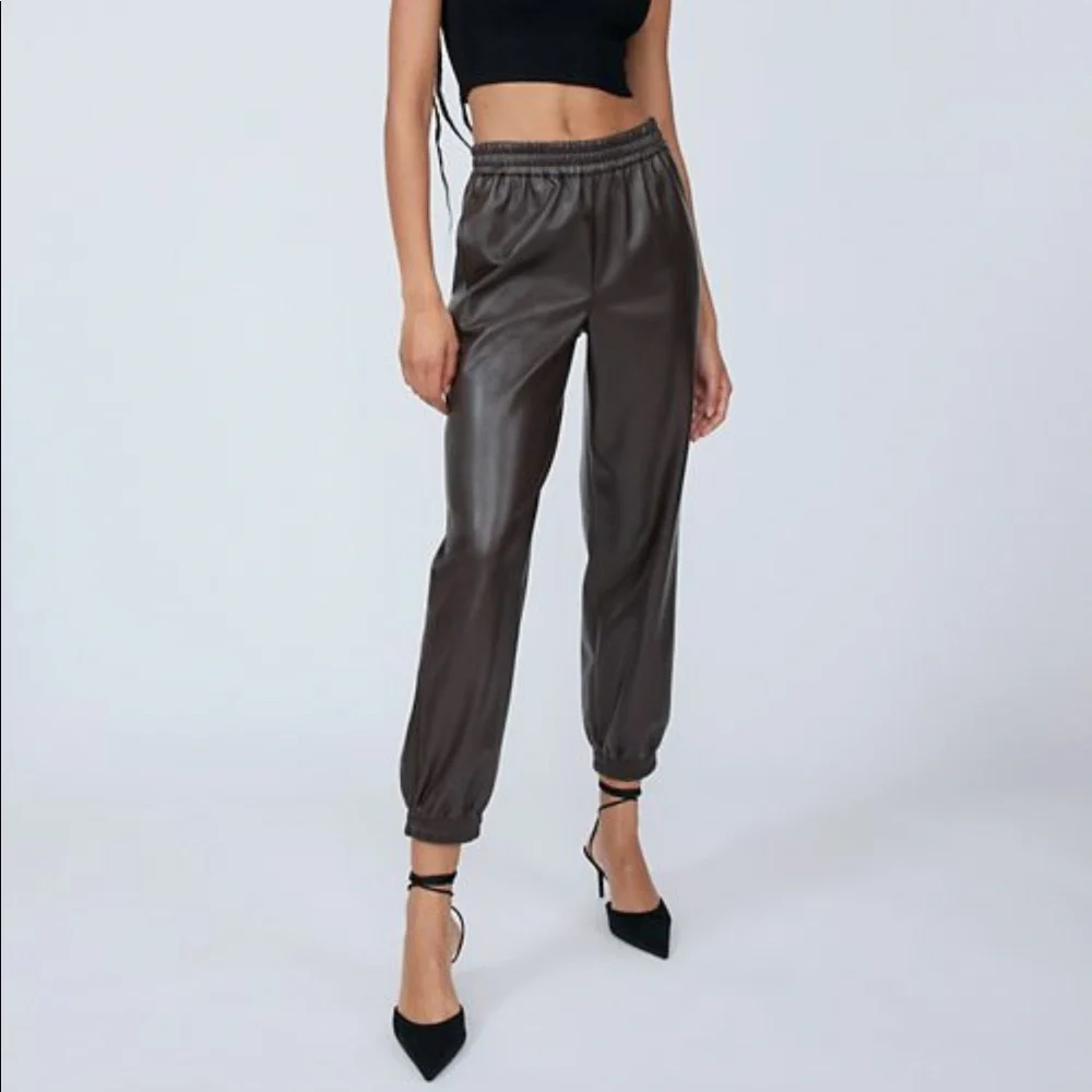 Aritzia Black Faux Leather Jogger Pants